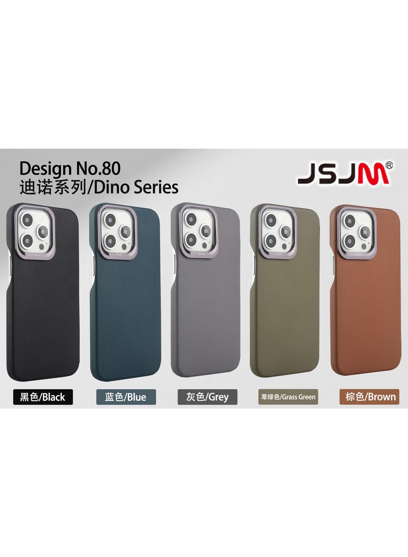 JSJM Magsafe Cover Case for iPhone 16 Pro Dino Full Side Leather Grey - Image 3