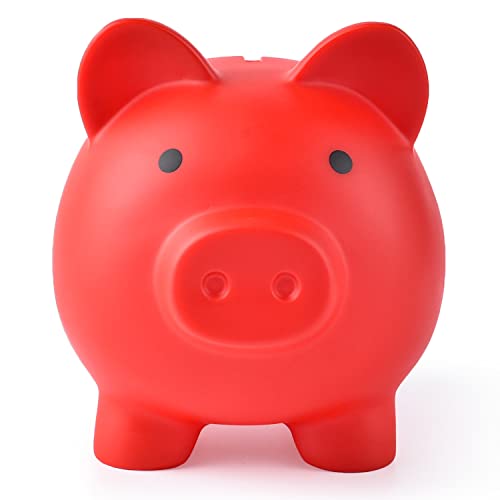 PJDRLLC Large Piggy Bank Unbreakable Plastic Money Bank Coin Bank for Girls and Boys Large Size Piggy Banks Practical Gifts for Birthday Easter Christmas Red - Image 1