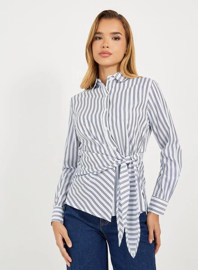 Styli Striped Wrap Tie Detail Regular Fit Shirt
