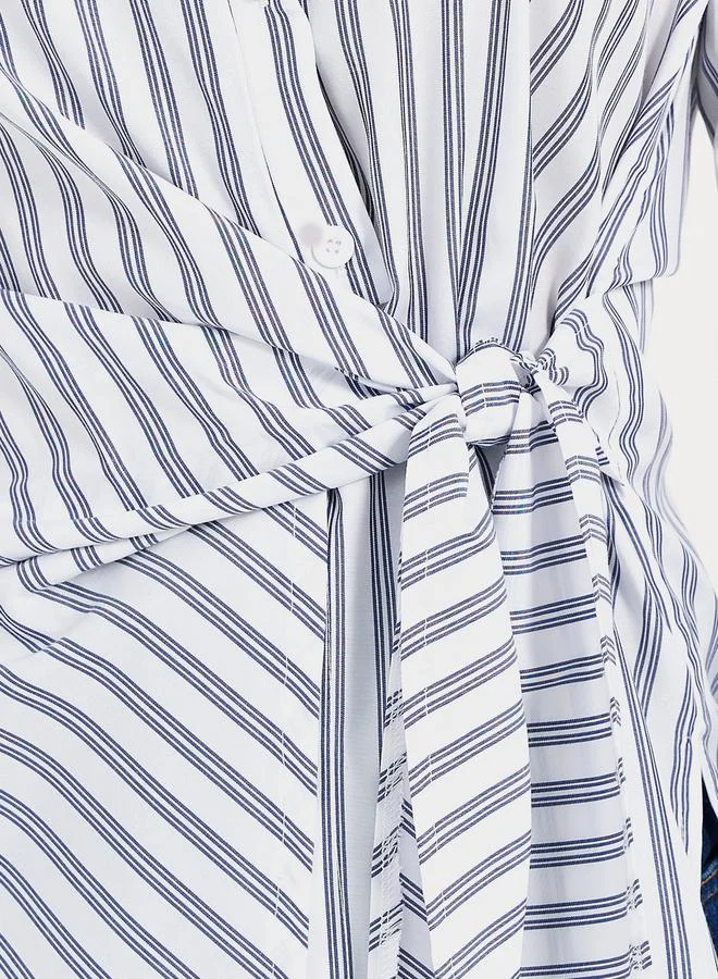 Styli Striped Wrap Tie Detail Regular Fit Shirt