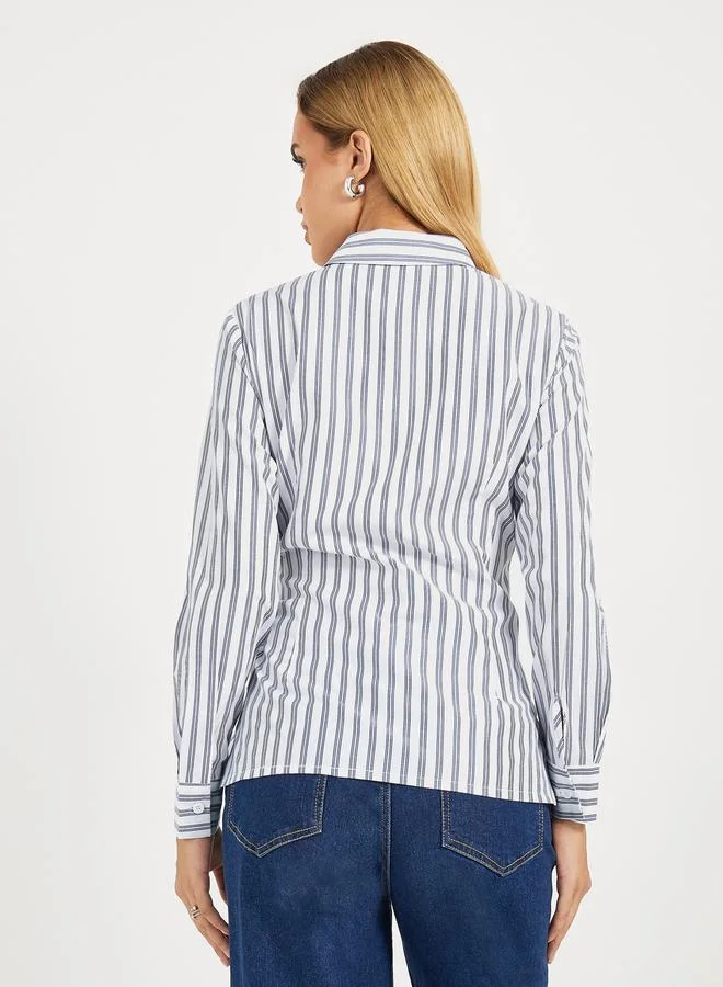 Styli Striped Wrap Tie Detail Regular Fit Shirt