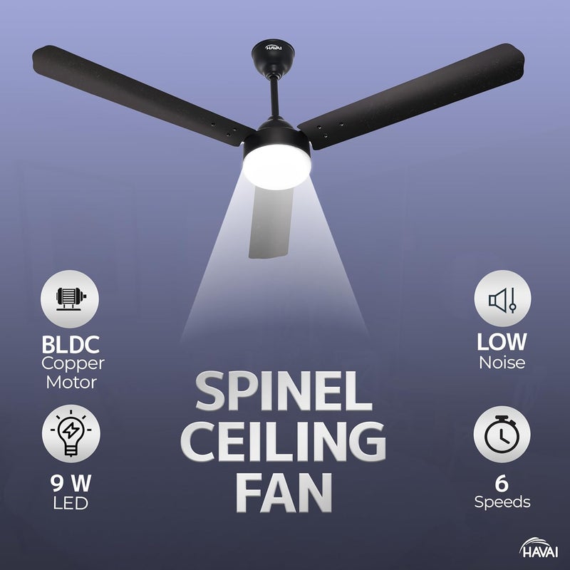 HAVAI Spinel BLDC Ceiling Fan 3 Blades 28W 1200mm Blade with Remote 9W LED Smokey Brown Smokey Brown - Image 2
