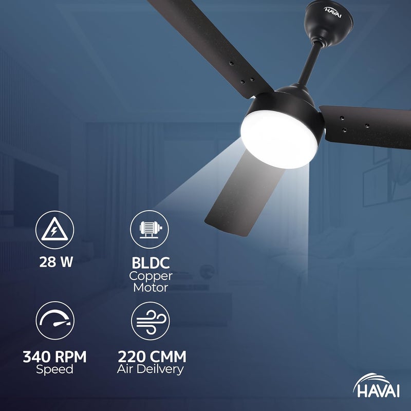 HAVAI Spinel BLDC Ceiling Fan 3 Blades 28W 1200mm Blade with Remote 9W LED Smokey Brown Smokey Brown - Image 3