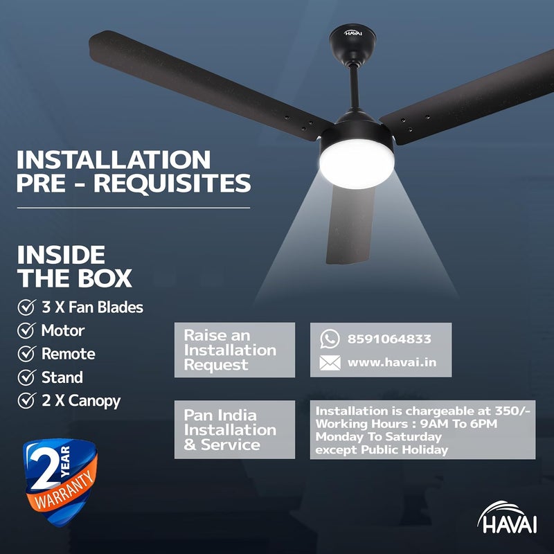 HAVAI Spinel BLDC Ceiling Fan 3 Blades 28W 1200mm Blade with Remote 9W LED Smokey Brown Smokey Brown - Image 5