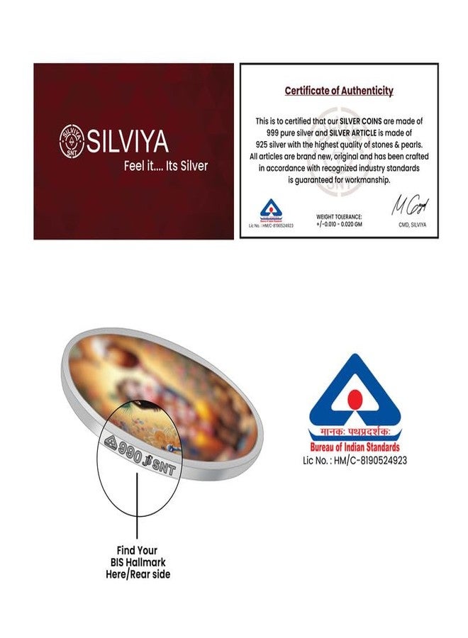 Silviya BIS Hallmarked Lakshmi Kuber 999 Pure Silver Coin | 10 Gm | Dhanteras & Diwali Puja | Home & Office | Round - Image 4
