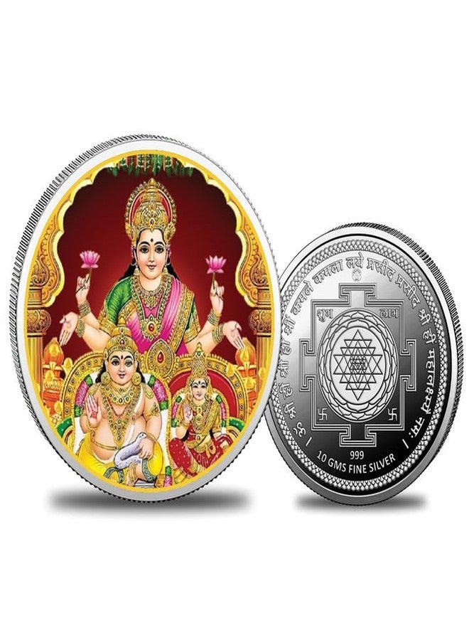 Silviya BIS Hallmarked Lakshmi Kuber 999 Pure Silver Coin | 10 Gm | Dhanteras & Diwali Puja | Home & Office | Round - Image 1