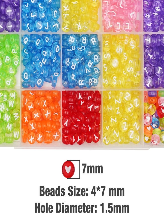 Melius Acrylic Colorful Transparent Letter Beads, 1450 Pcs 4x7mm Colored Clear Round Alphabet and Heart Beads in 28 Grid Box for Jewelry Making, DIY Bracelets, Necklaces, Key Chains, Bracelets - Image 3