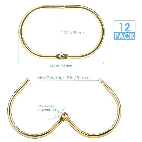 Goowin Shower Curtain Rings, 12 Pcs Shower Curtain Hooks, Oval Snap Shower Rings for Curtain, Metal Gold Shower Curtain Rings Rust Proof, Glide Smoothly Shower Hooks for Shower Curtain Rod (Gold) - Image 5
