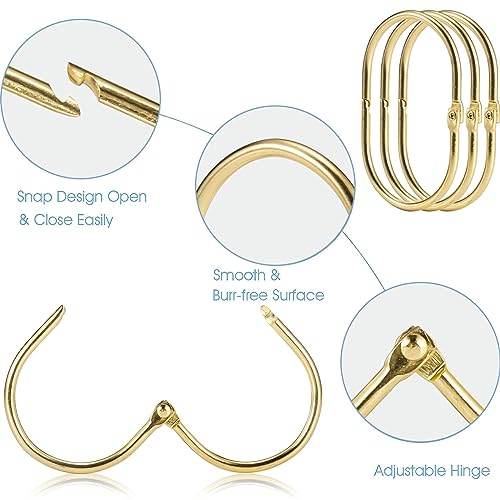 Goowin Shower Curtain Rings, 12 Pcs Shower Curtain Hooks, Oval Snap Shower Rings for Curtain, Metal Gold Shower Curtain Rings Rust Proof, Glide Smoothly Shower Hooks for Shower Curtain Rod (Gold) - Image 4