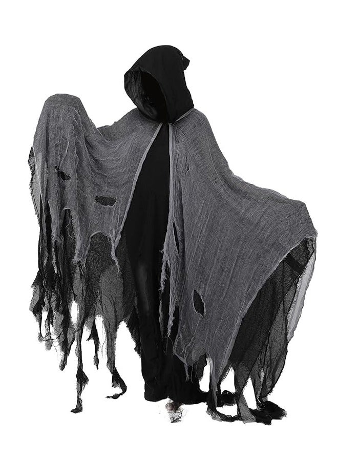 JCB CHIC Halloween Hooded Cloak，Scary Halloween Costumes for Adult Cosplay Props, Horror Robe Costume Masquerade Party，Loose Scary Grim Reaper Role Play Mesh Cape - Image 2
