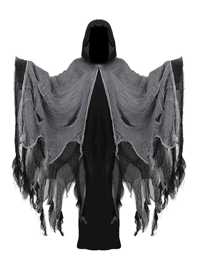 JCB CHIC Halloween Hooded Cloak，Scary Halloween Costumes for Adult Cosplay Props, Horror Robe Costume Masquerade Party，Loose Scary Grim Reaper Role Play Mesh Cape - Image 1