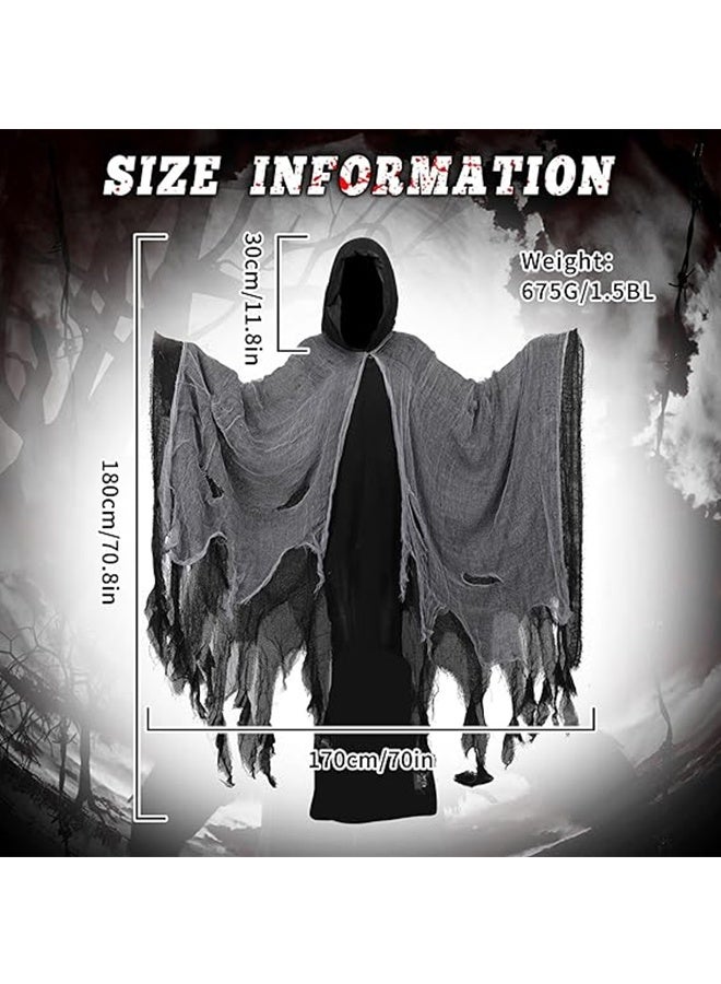 JCB CHIC Halloween Hooded Cloak，Scary Halloween Costumes for Adult Cosplay Props, Horror Robe Costume Masquerade Party，Loose Scary Grim Reaper Role Play Mesh Cape - Image 4