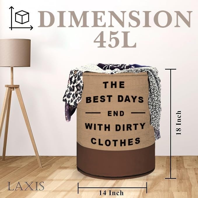 LAXIS® Laundry Bag for Clothes Non Woven 45L Heavy Duty Laundry Basket for Clothes, Dirty Laundry Basket, Washing Storage Basket, Toy Storage Basket for Bedroom - Chiku - Image 5