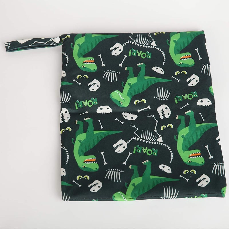 Sigzagor Wet Bag Baby Cloth Diaper Nappy Bag Reusable With Two Zippered Pockets Boys (Green Dinosaur) - Image 4