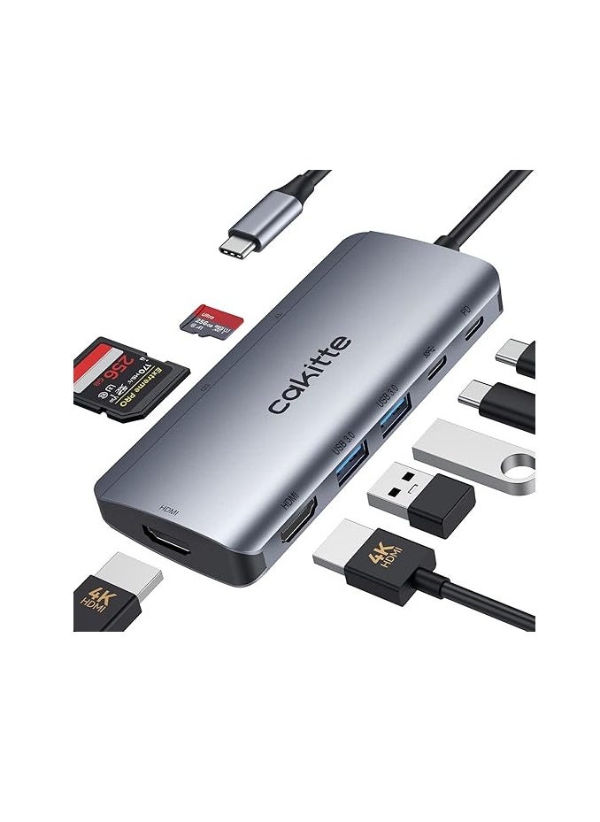 Generic cakitte USB C Docking Station, 8 in 1 USB C to Dual HDMI Adapter with 2 HDMI, 2 USB 3.0, 100W Power Delivery, Type-C 3.1, SD/TF Card Reader, USB C Multiport Adapter for Macbook/Dell/Hp/iPad Pro etc.  - Image 1