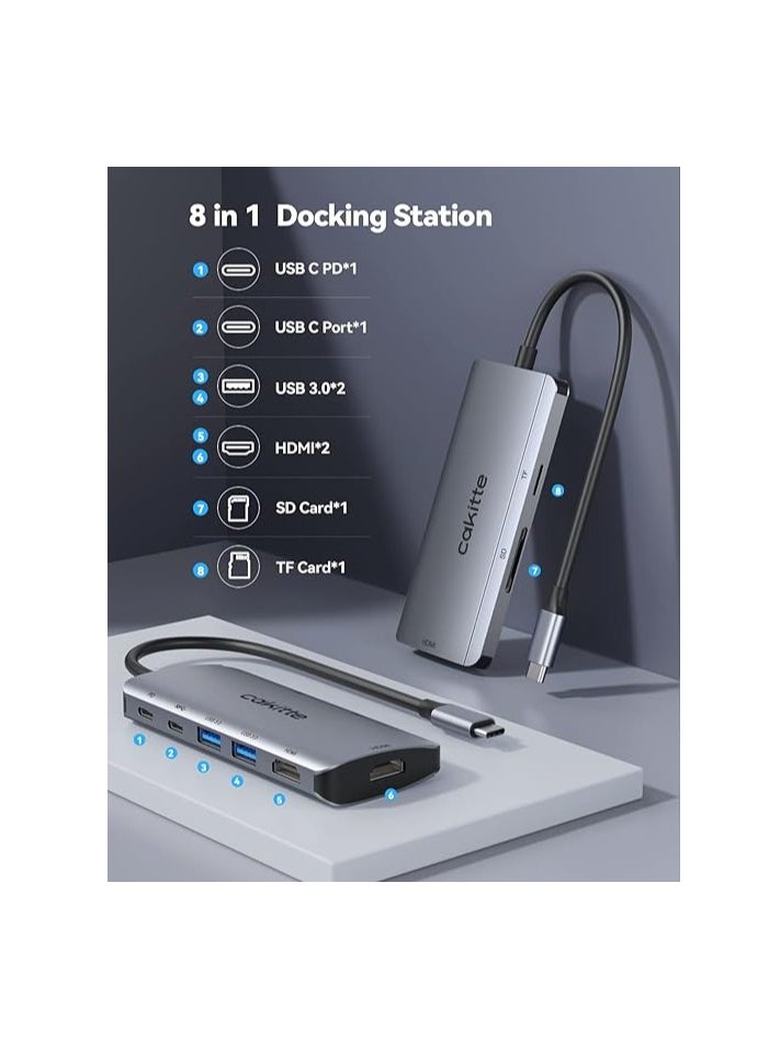 Generic cakitte USB C Docking Station, 8 in 1 USB C to Dual HDMI Adapter with 2 HDMI, 2 USB 3.0, 100W Power Delivery, Type-C 3.1, SD/TF Card Reader, USB C Multiport Adapter for Macbook/Dell/Hp/iPad Pro etc.  - Image 3