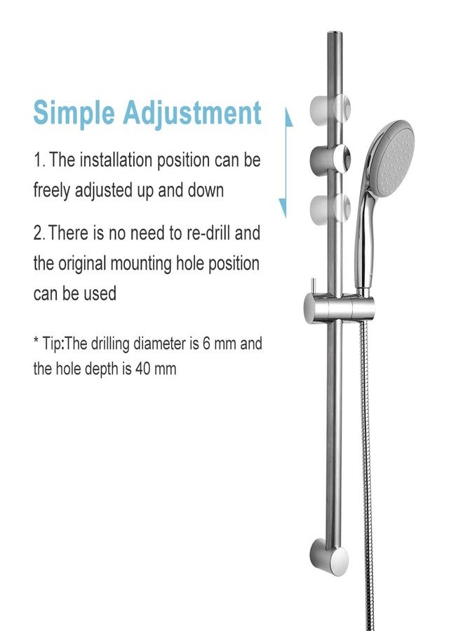 OFFO Shower Slide Bar 28 in Adjustable Installation Distance 19-27 in with 360° Adjustable Handheld Shower Head Holder for Bathroom, Screw Wall Mounted, Chrome Finish - Image 2