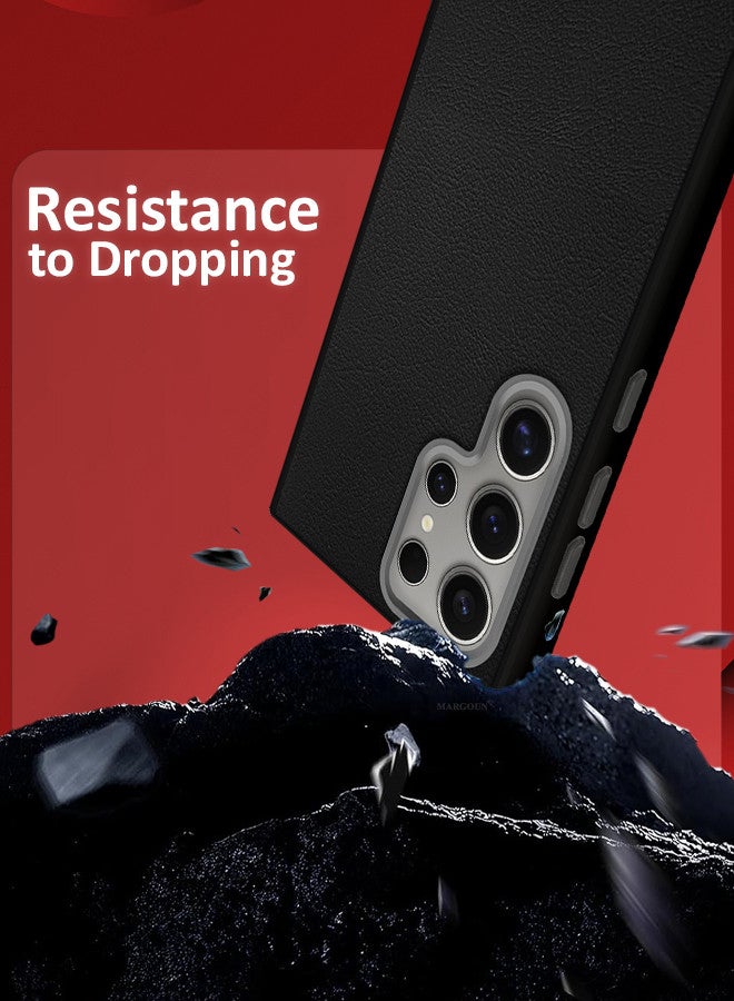 CATANES (for Samsung Galaxy S24 Ultra) 3 Pack Case Cover and 2 Screen Protectors Leather Case with Lens Frame Shockproof Full Body Protective Cover Black - Image 4