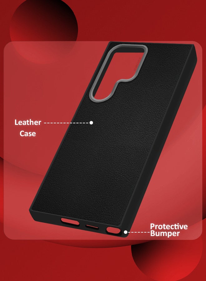 CATANES (for Samsung Galaxy S24 Ultra) 3 Pack Case Cover and 2 Screen Protectors Leather Case with Lens Frame Shockproof Full Body Protective Cover Black - Image 3