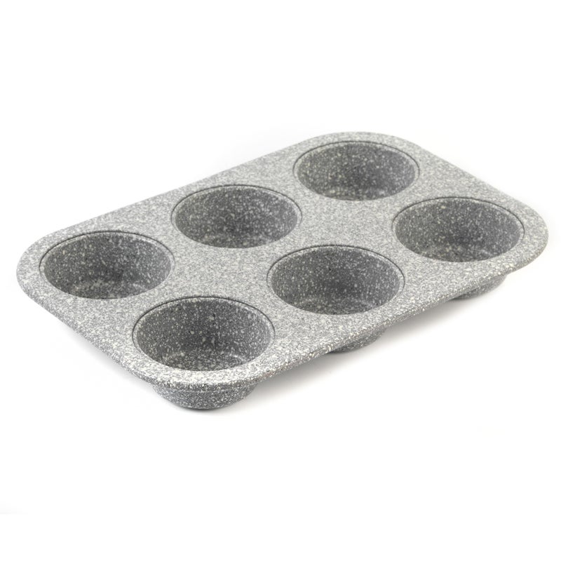 Salter BW02778G Marble Collection Carbon Steel 6 Cup Muffin Baking Pan Perfect for Cupcakes Tarts and Mini Quiches 27 cm NonStick Grey
