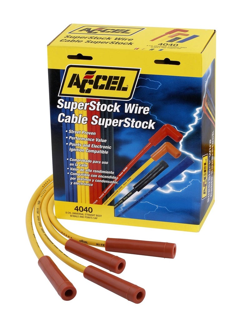 ACCEL مجموعة أسلاك شمعات الإشعال ACCEL 4040 - 8 مم - أصفر مع غلاف مستقيم برتقالي - Image 1