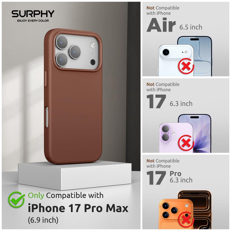 SURPHY Case for iPhone 17 Pro Max Case (6.9 inch 2025), Compatible with MagSafe, Faux Leather 17 Pro Max Phone Cases Whit Soft Microfiber Lining, Brown - Image 2