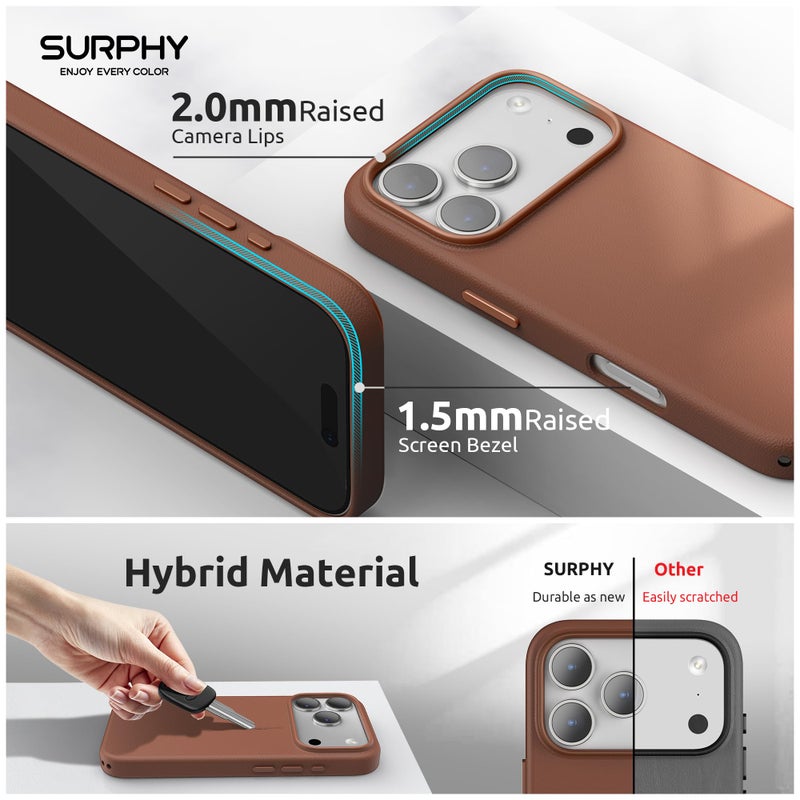 SURPHY Case for iPhone 17 Pro Max Case (6.9 inch 2025), Compatible with MagSafe, Faux Leather 17 Pro Max Phone Cases Whit Soft Microfiber Lining, Brown - Image 4