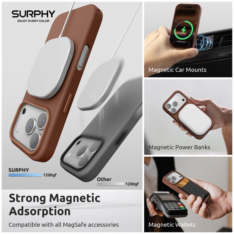 SURPHY Case for iPhone 17 Pro Max Case (6.9 inch 2025), Compatible with MagSafe, Faux Leather 17 Pro Max Phone Cases Whit Soft Microfiber Lining, Brown - Image 3