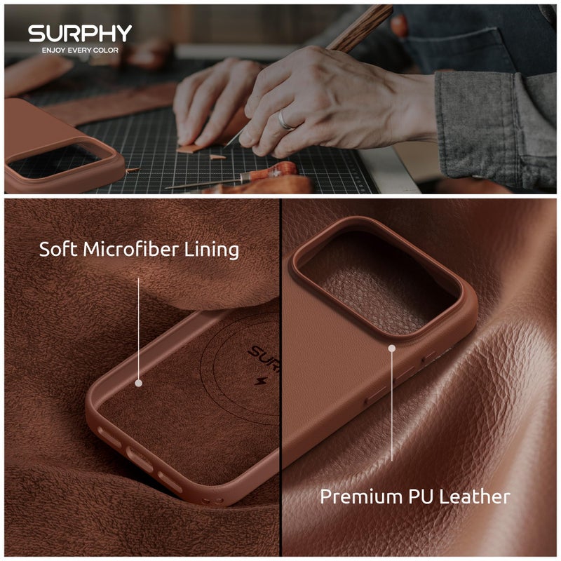 SURPHY Case for iPhone 17 Pro Max Case (6.9 inch 2025), Compatible with MagSafe, Faux Leather 17 Pro Max Phone Cases Whit Soft Microfiber Lining, Brown - Image 5