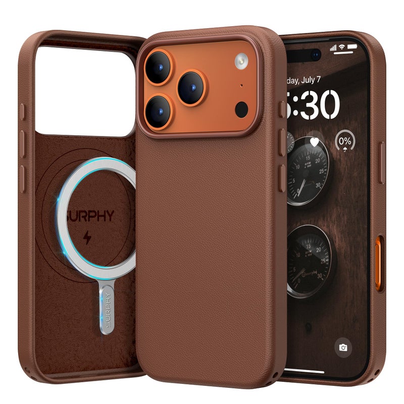 SURPHY Case for iPhone 17 Pro Max Case (6.9 inch 2025), Compatible with MagSafe, Faux Leather 17 Pro Max Phone Cases Whit Soft Microfiber Lining, Brown - Image 1