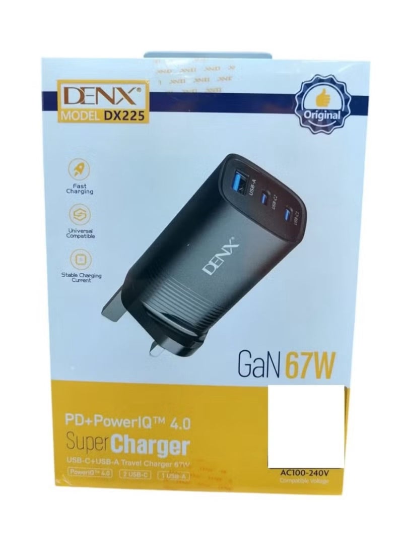 Denx 67W wall charger - 3 ports, 2 PD and 1 USB - black - Image 2