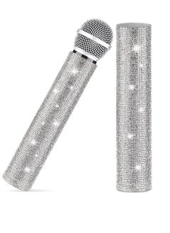 Silver Mic Handle Cover Sparkly Rhinestone Sleeve for Wired Wireless Microphones and Universal Cordless Mic Eyes Catching Rhinestones Colored Handle Sleeve for Show Tour Mic NOT Included