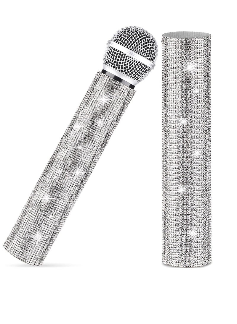 Generic - Silver Mic Handle Cover Sparkly Rhinestone Sleeve for Wired Wireless Microphones and Universal Cordless Mic Eyes Catching Rhinestones Colored Handle Sleeve for Show Tour Mic NOT Included - Image 1