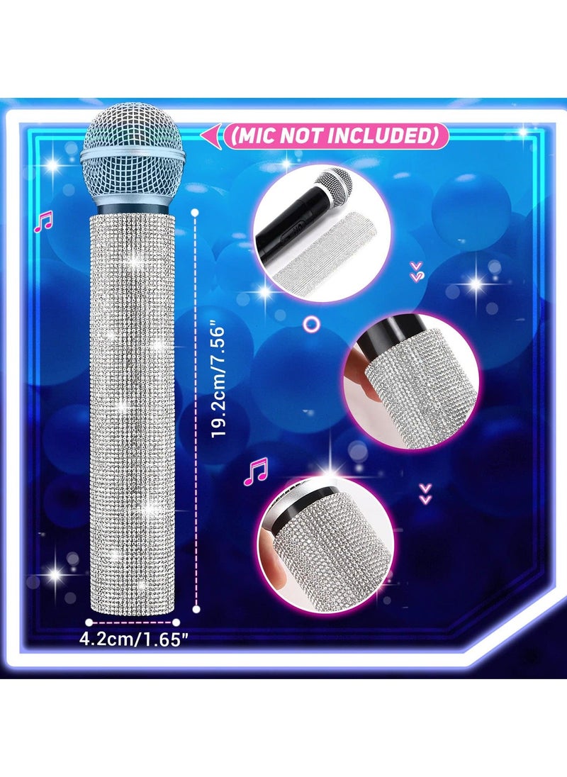 Generic - Silver Mic Handle Cover Sparkly Rhinestone Sleeve for Wired Wireless Microphones and Universal Cordless Mic Eyes Catching Rhinestones Colored Handle Sleeve for Show Tour Mic NOT Included - Image 1