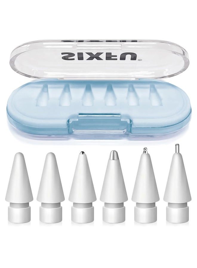 SIXFU Nib Tips for Apple Pencil Tips, Apple Pencil Pro Tips Set, Professional Sturdy Apple Pen Tips Replacement with Blue Case Accessories Compatible with iPad Pencil 2/1 USB C Tips(6 PCS) - Image 1