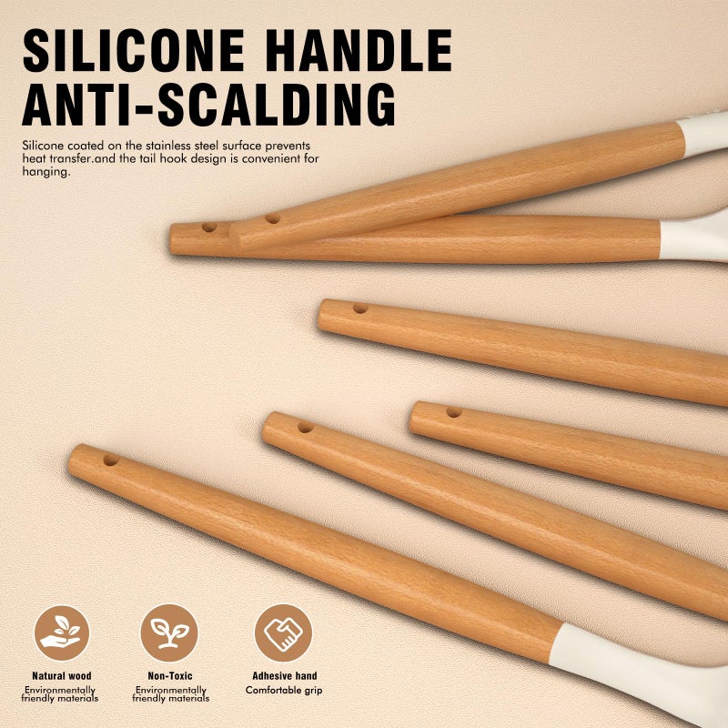 AVGPD Silicone Cooking Utensils Set, Silicone Utensils for Cooking, 446Â° Heat Resistant Kitchen Utensil Silicone Spatula Sets, Kitchen Gadgets for Non-Stick Cookware BPA FREE (Cream White) - Image 5