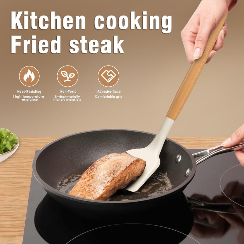 AVGPD Silicone Cooking Utensils Set, Silicone Utensils for Cooking, 446Â° Heat Resistant Kitchen Utensil Silicone Spatula Sets, Kitchen Gadgets for Non-Stick Cookware BPA FREE (Cream White) - Image 3