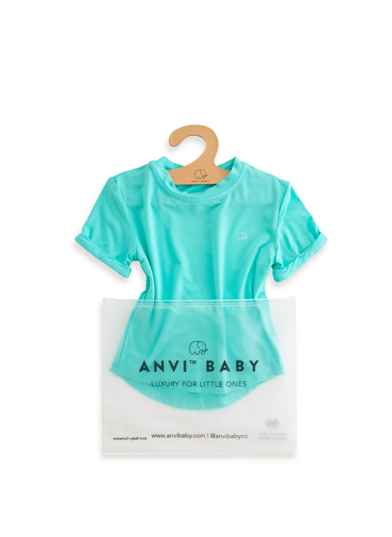 Anvi Baby Bamboo Spandex T-Shirt- Aqua Blue  - Image 3