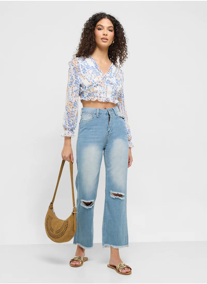 جينجر Distressed Straight Fit Jeans