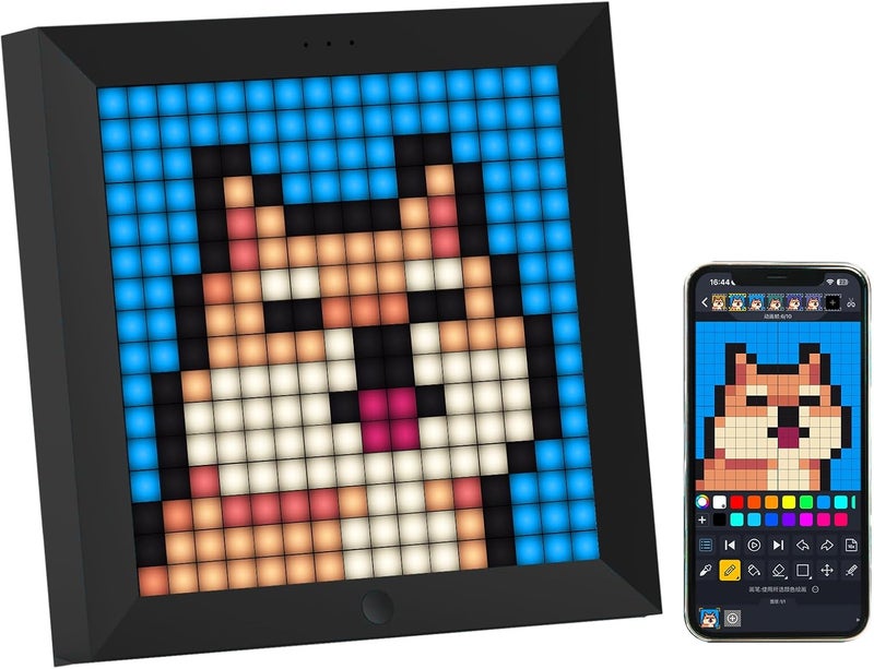 Divoom Pixoo - Pixel Art Digital Picture Frame with 16x16 LED Display APP Control - Cool Animation Frame Wall/Desk Mount for Gaming Room & Bedside Table -Black - Image 1