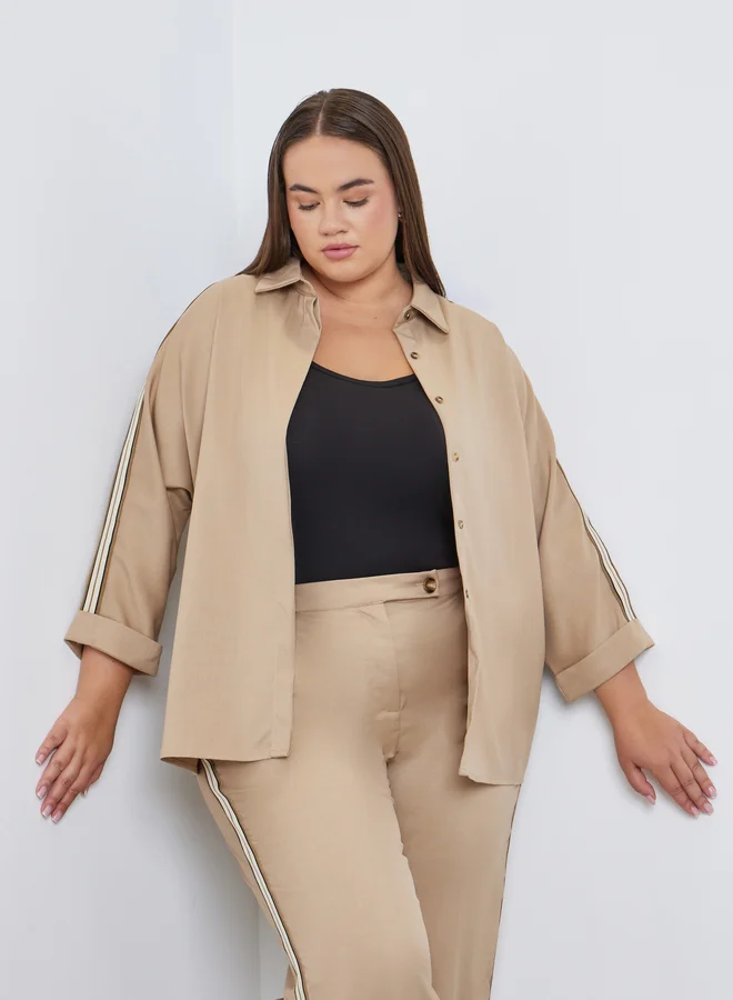 Styli Styli Plus Beige Shirt with Side Tape Detail
