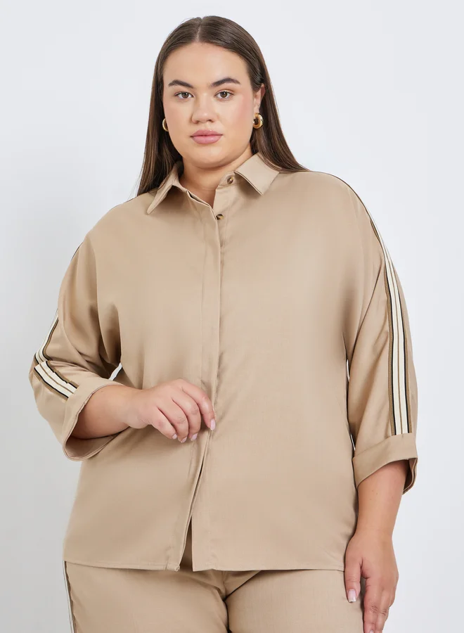 Styli Styli Plus Beige Shirt with Side Tape Detail