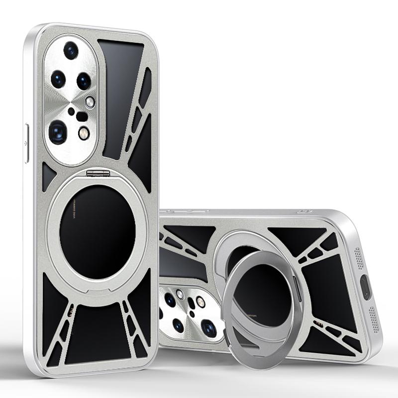 HuHa Protective Cover For Huawei P50 Pro Cooling Hollow Metal Holder MagSafe Phone Case(Silver) - Image 1