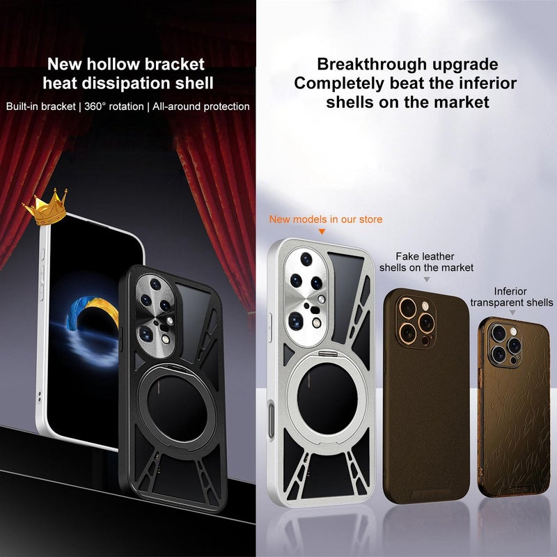 HuHa Protective Cover For Huawei P50 Pro Cooling Hollow Metal Holder MagSafe Phone Case(Silver) - Image 3