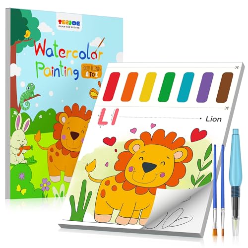 TECJOE Paint with Water Coloring Books for Toddlers A to Z 26 Pages Animal Watercolor Paint Set with 3 Brushes Mess Free Painting Activity for Kids Ages 4 5 6 7 8 Christmas Gifts Arts Crafts Toy - Image 1