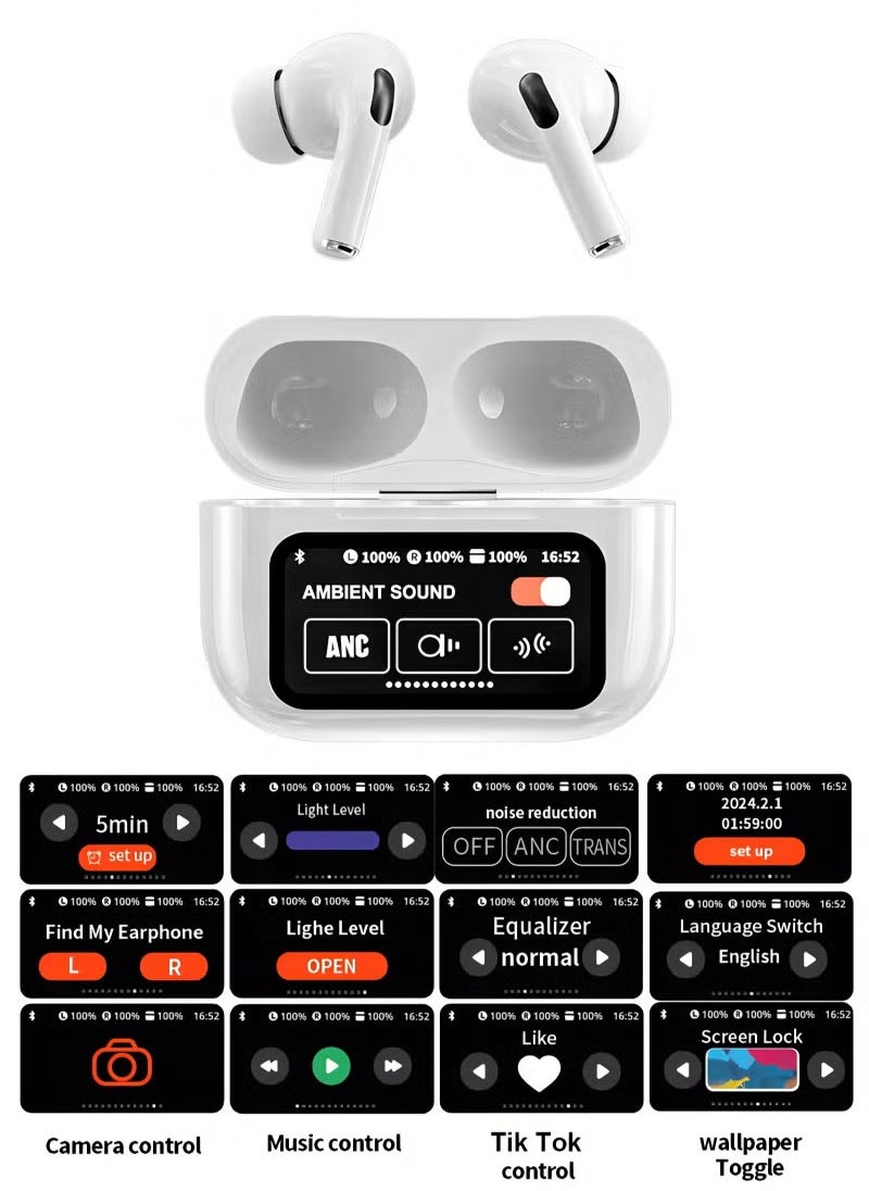 Generic TWS Bluetooth 5.4 Wireless In-Ear Headset Ultra-Low Latency Music Bluetooth Earphones and 360° Stereo Sound Bluetooth Earbuds with Touch Screen Display Bluetooth Headphones with TIK TOK Control  - Image 1