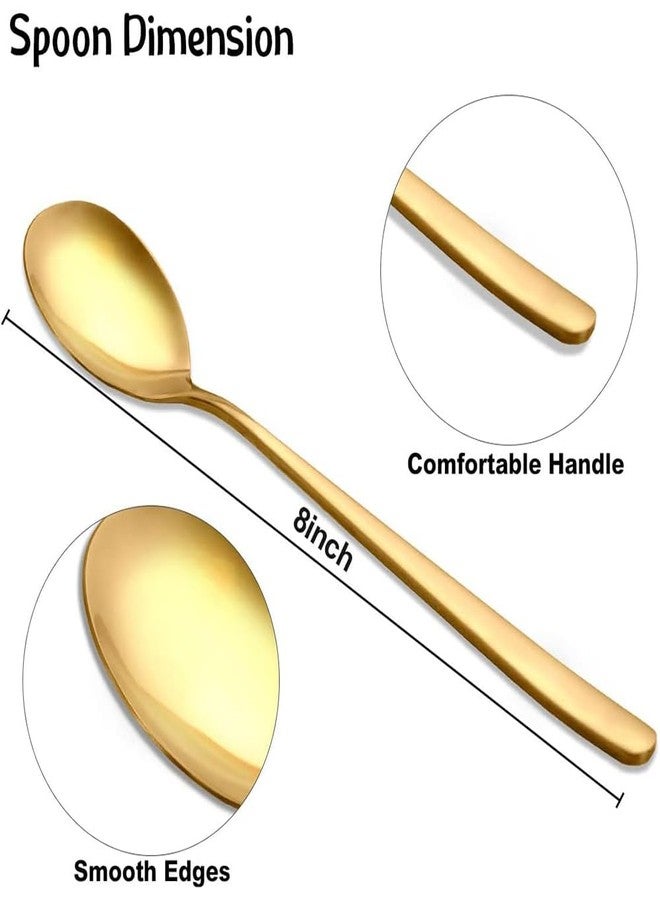 Potency 6 PCS 8 Inches Coffee Spoons, Stirring Spoons, Tea Spoons Long Gold Handle, Gold Elliptical Head Teaspoons, Ice Tea Spoons, Long Spoons for Stirring, Espresso Spoons Stainless Steel - Image 2