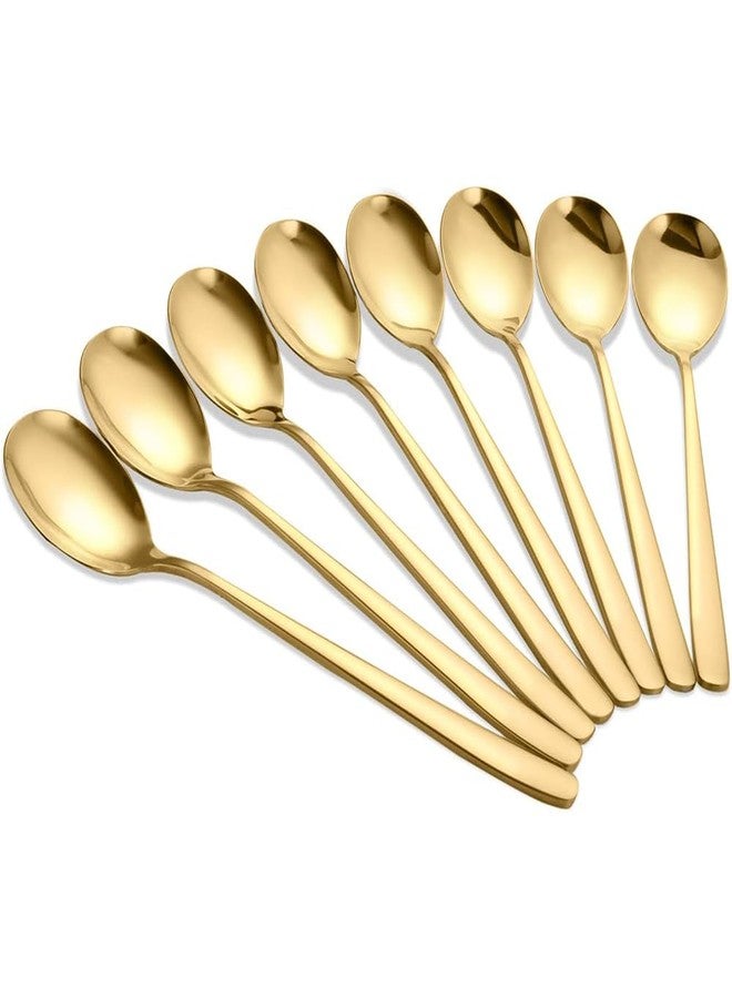 Potency 6 PCS 8 Inches Coffee Spoons, Stirring Spoons, Tea Spoons Long Gold Handle, Gold Elliptical Head Teaspoons, Ice Tea Spoons, Long Spoons for Stirring, Espresso Spoons Stainless Steel - Image 1