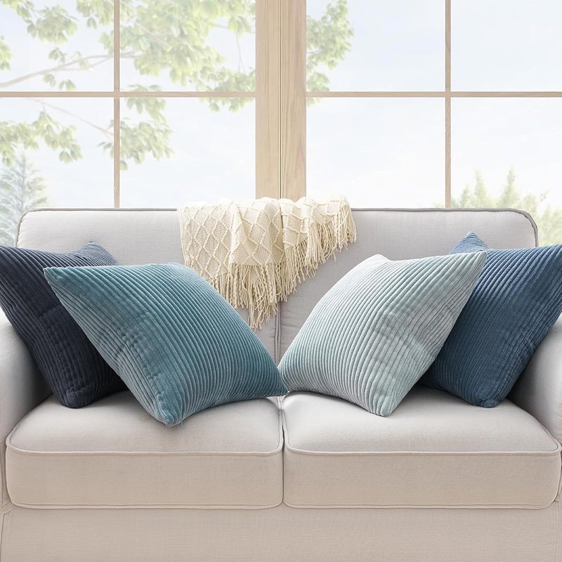 غطاء وسادة زخرفي من نوع ، مقاس 50×50 سم، بتصميم أزرق فاتح، مناسب لديكور غرف النوم والصالون (4 قطع) - Image 4