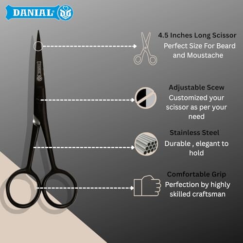 DANIAL 4.5" Professional Hair Cutting Scissor For Beard, Moustache - Travel Pouch - Perfect Beard Trimming Scissors for All Facial Hair Scissors - Grooming Scissor - Image 2